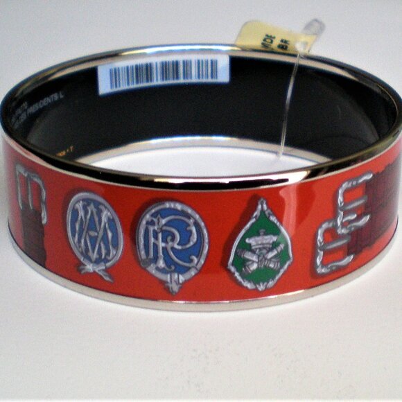NWT Hermes Harnais Des Presidents Enamel Palladium Plated Wide Bracelet Size 70 - Picture 1 of 12